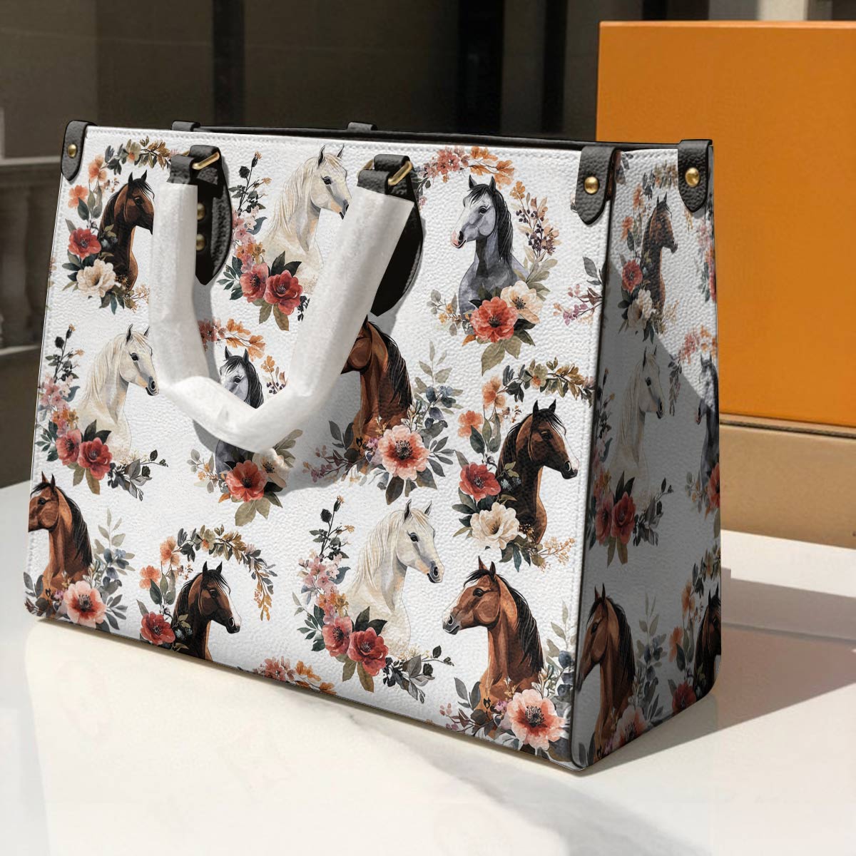 Lorva Leather Bag Charming Floral Horses