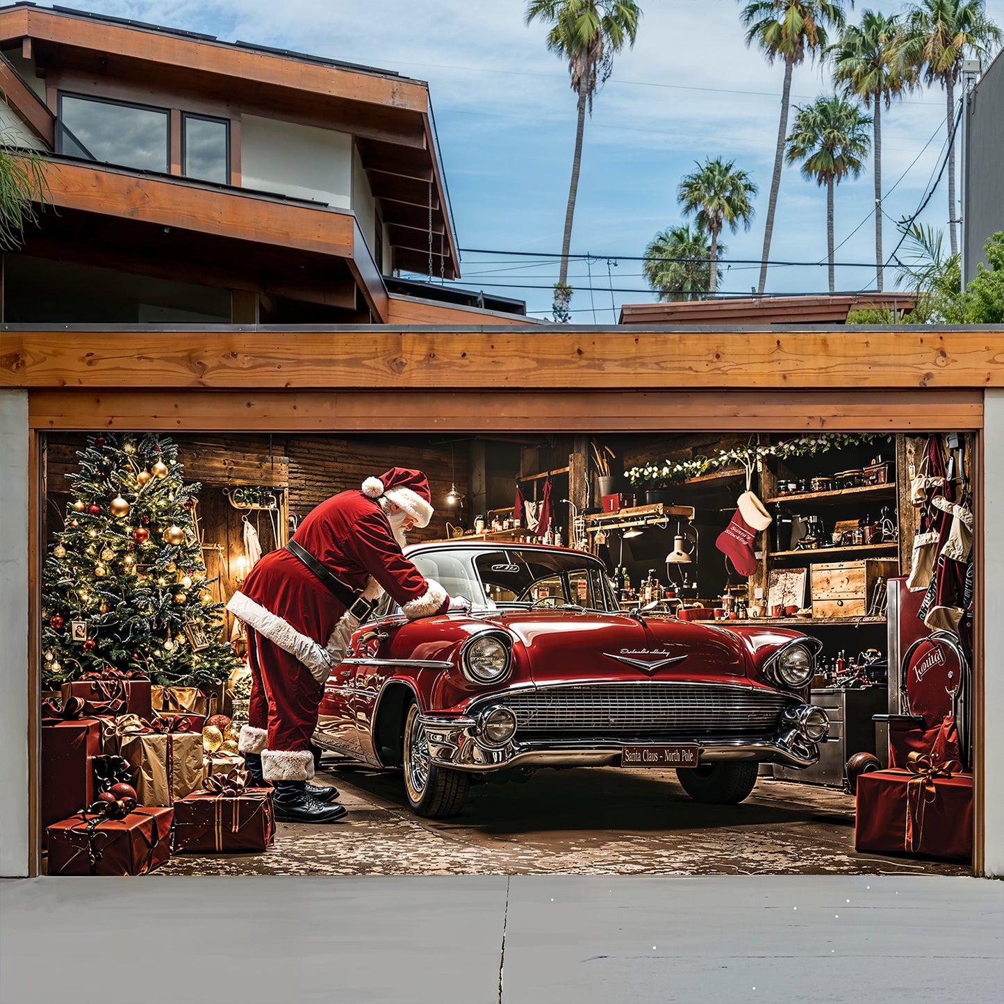 Lorva Christmas Garage Door Banner Decoration Merry Motor Garage