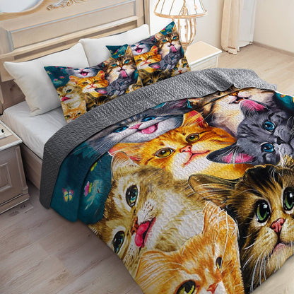 Lorva Cat All Season Quilt 3-Piece Set Playful Friends