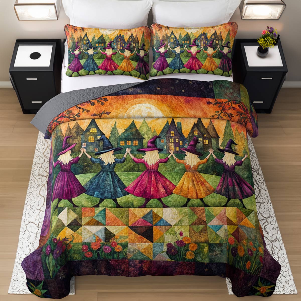 Witch Lorva All Season Quilt 3-Piece Set Dancing Through The Village