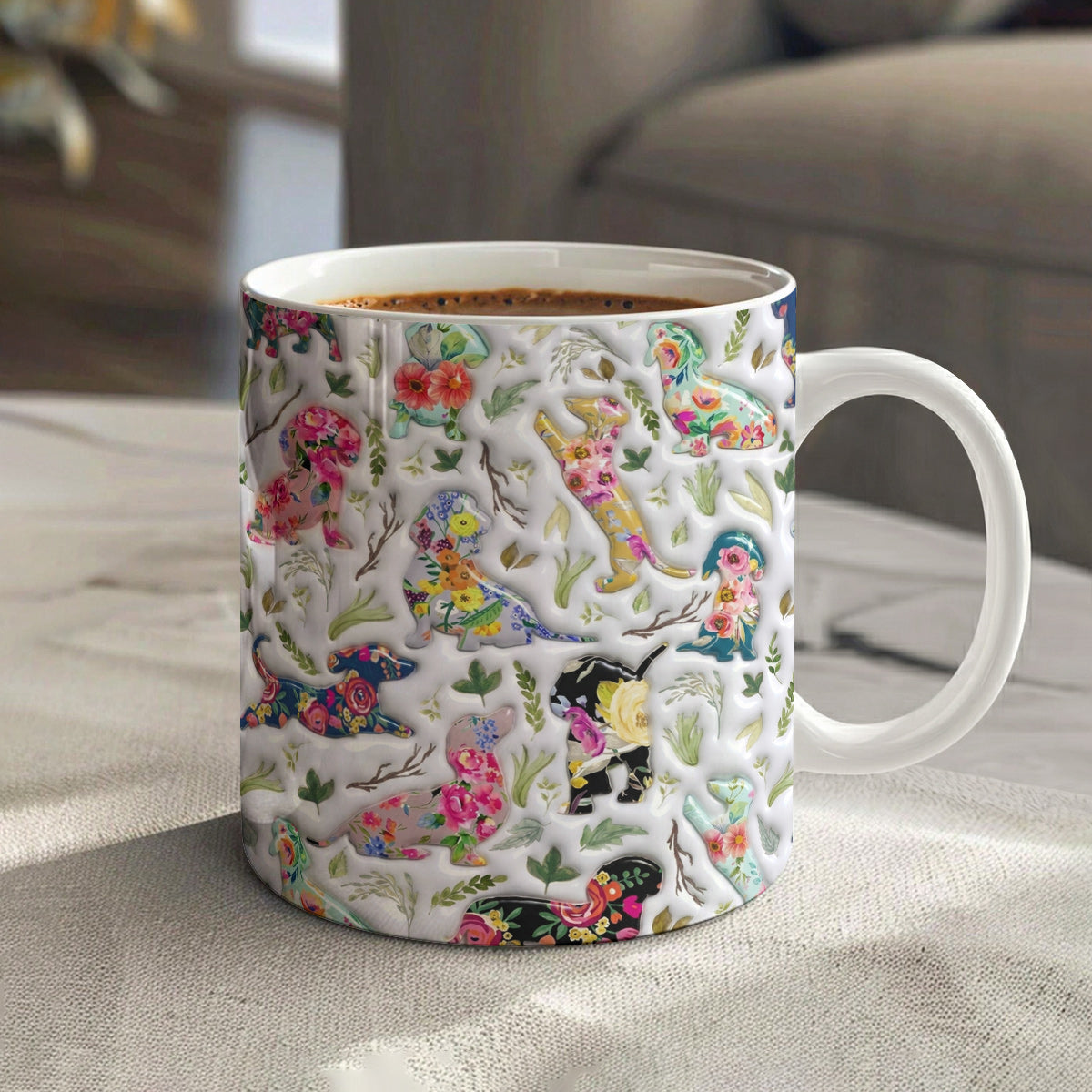 Lorva Dachshund Flat Print Mug Charming Floral Dachshund