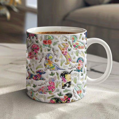 Lorva Dachshund Flat Print Mug Charming Floral Dachshund