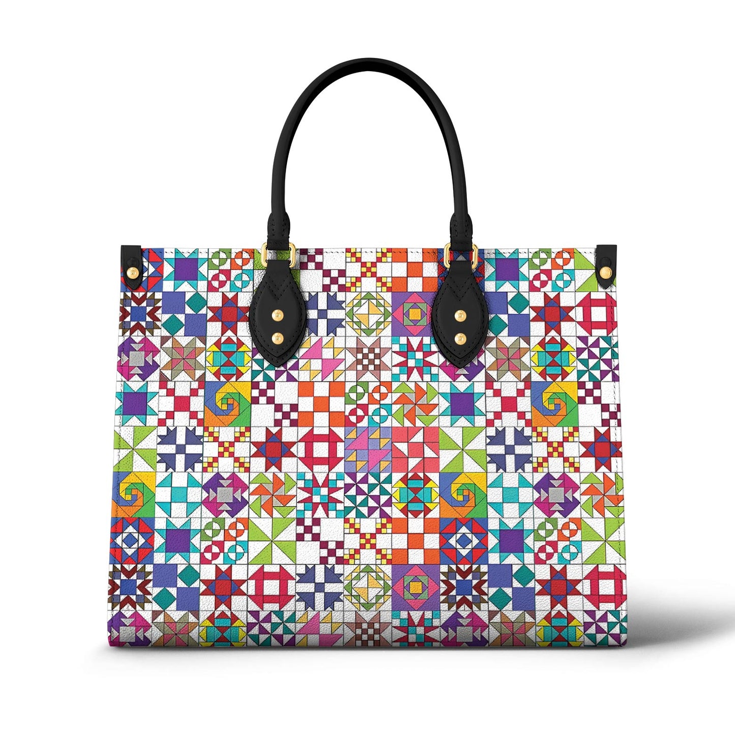 Lorva Leather Bag Colorful Quilting Blocks