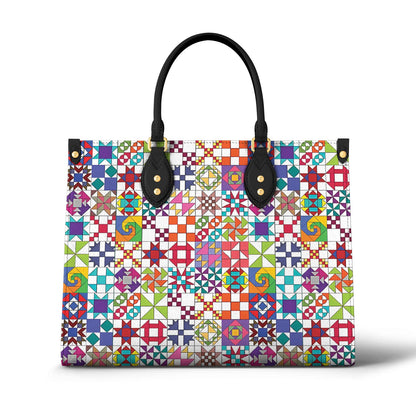 Lorva Leather Bag Colorful Quilting Blocks
