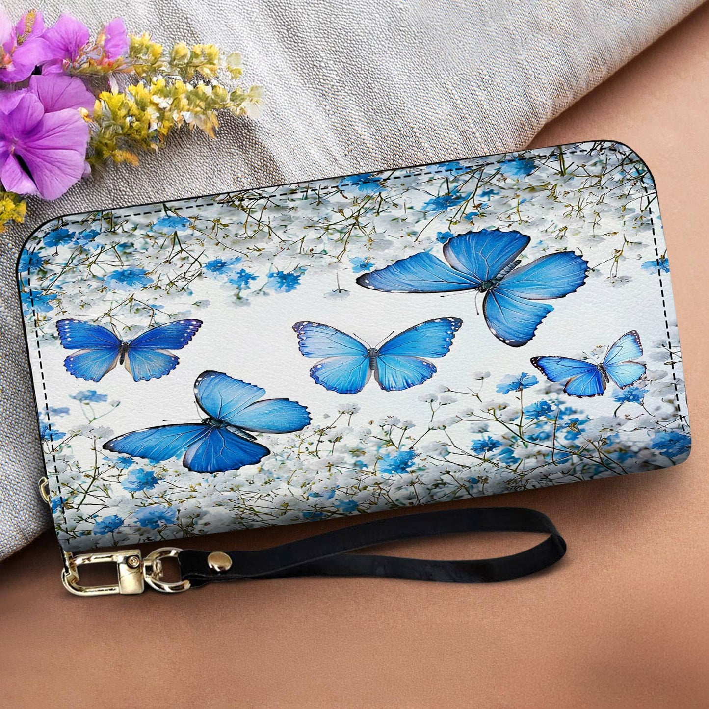 Lorva Butterfly Leather Wallet Morning Sky