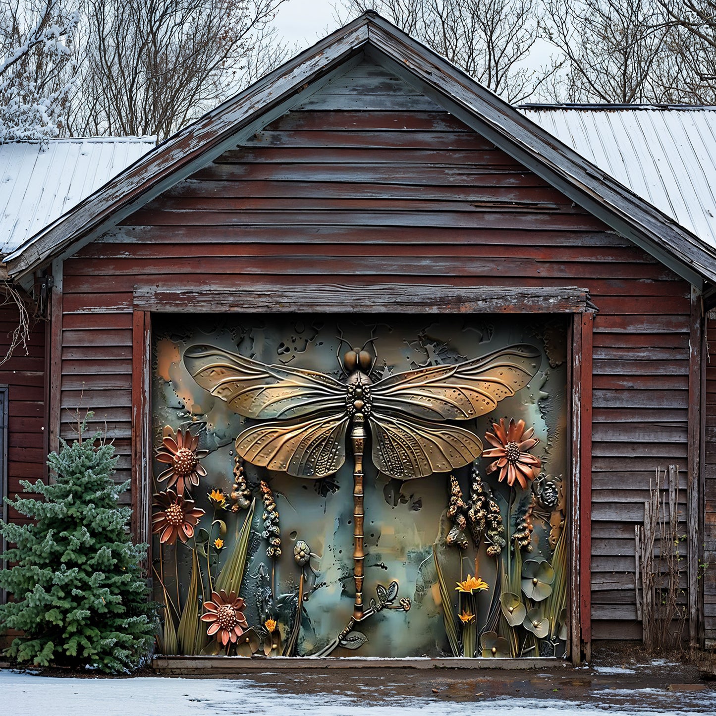 Lorva Garage Door Banner Decoration Enchanted Dragonfly