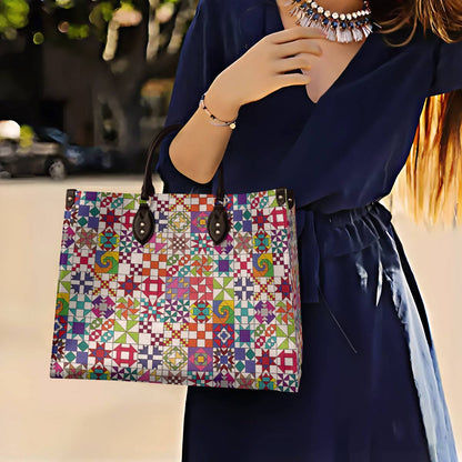 Lorva Leather Bag Colorful Quilting Blocks