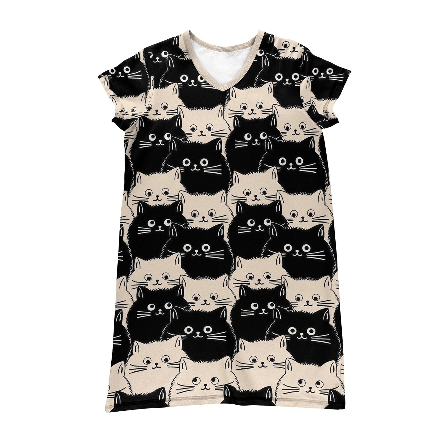 Lorva V-neck Nightshirt Cute Fat Cats
