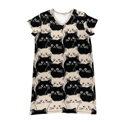 Lorva V-neck Nightshirt Cute Fat Cats