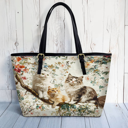 Lorva Cat Leather Tote Bag Happy Cat Garden