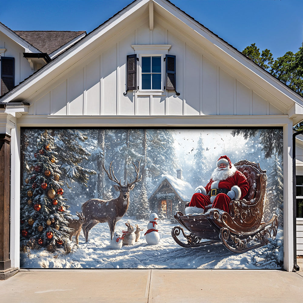 Lorva Christmas Garage Door Banner Decoration SSanta’s Woodland Christmas