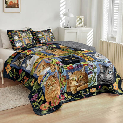 Lorva Cat All Season Quilt 3-Piece Set Mysterious Garden