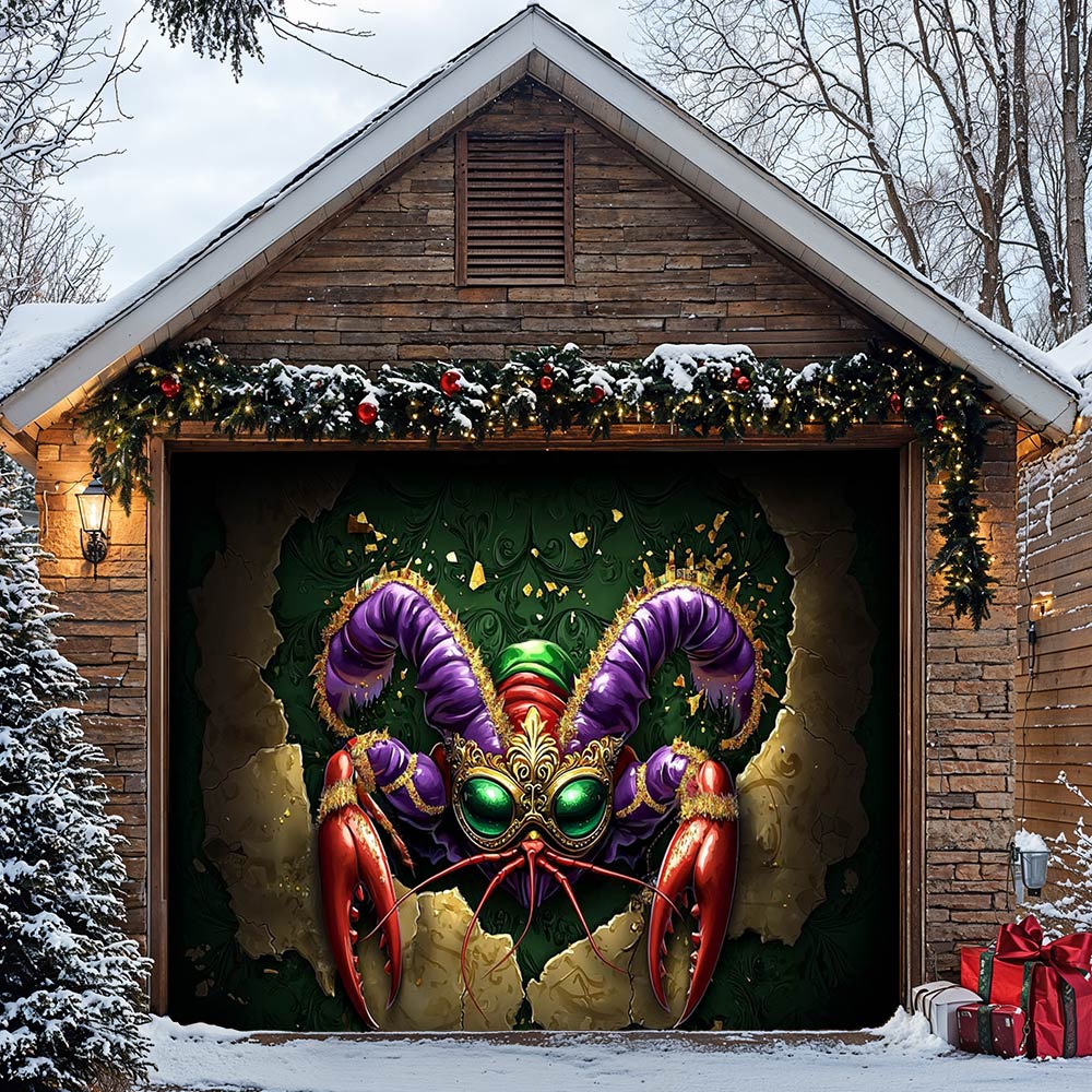 Lorva Mardi Gras Garage Door Banner Decoration Majestic Crawfish