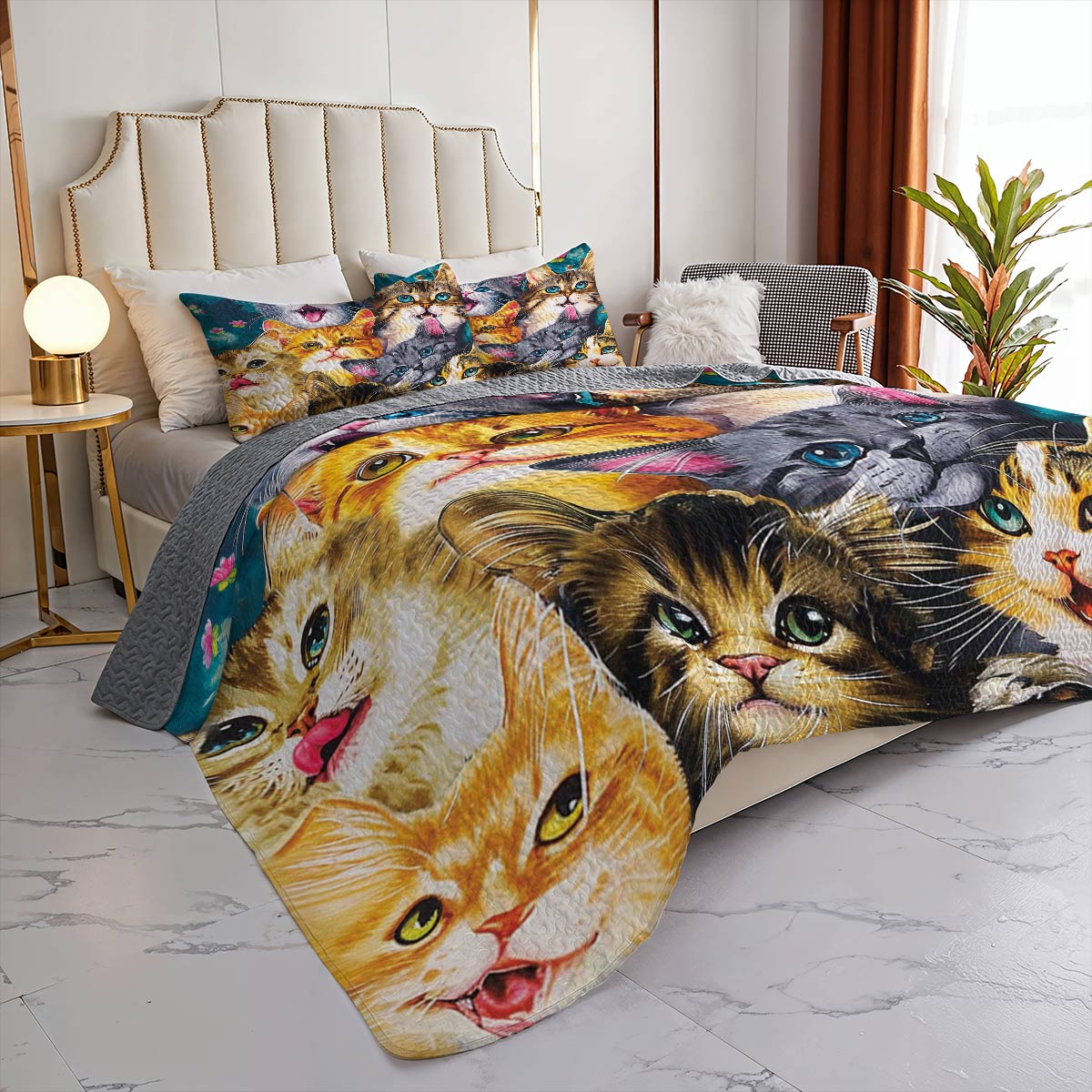 Lorva Cat All Season Quilt 3-Piece Set Playful Friends