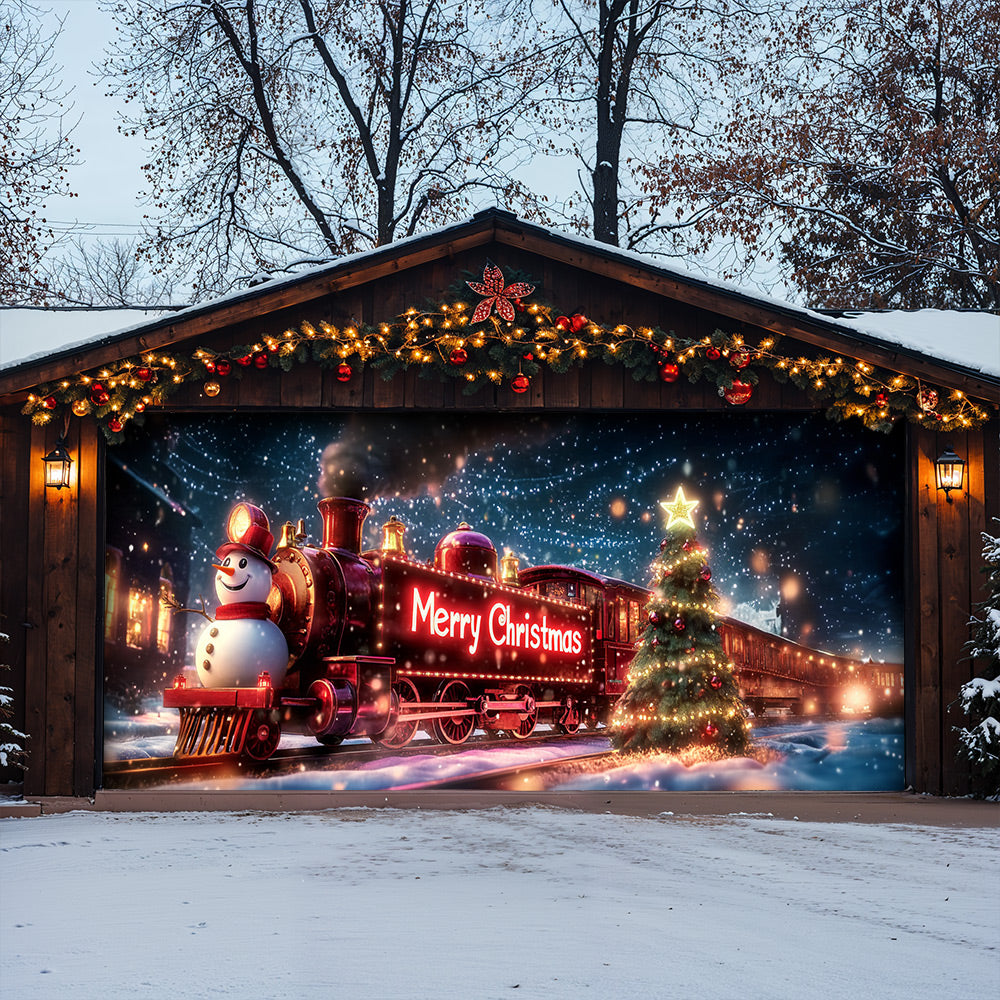 Lorva Christmas Garage Door Banner Decoration Snowman Christmas Night Express