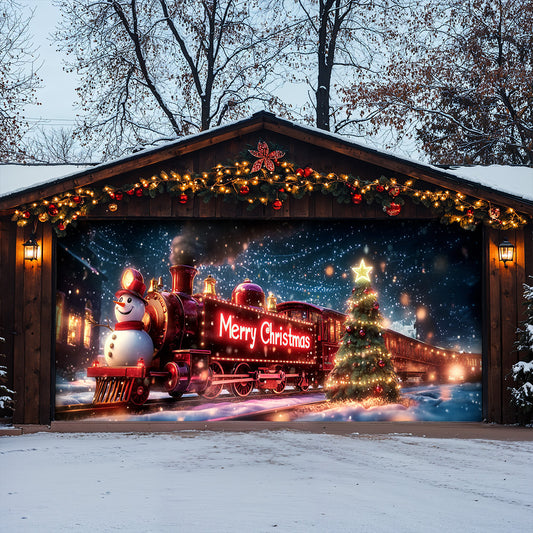 Lorva Christmas Garage Door Banner Decoration Snowman Christmas Night Express