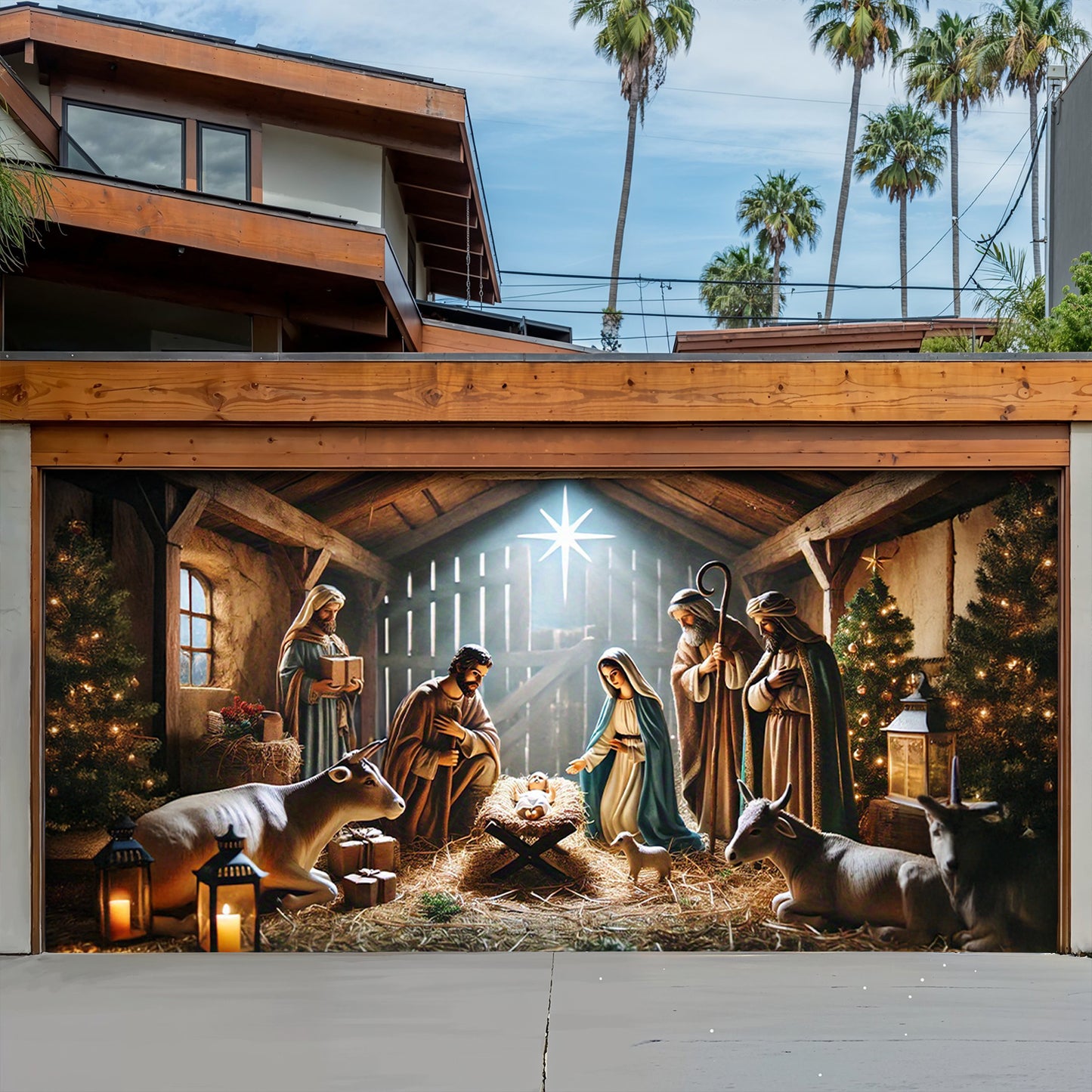 Lorva Christmas Garage Door Banner Decoration Manger Scene