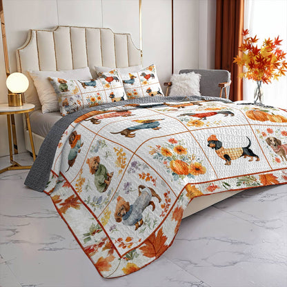 Dachshund Lorva All Season Quilt 3-Piece Set Beautiful Flowers Autumn