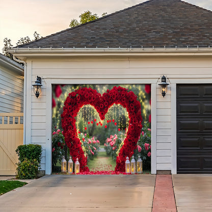 Lorva Garage Door Banner Decoration Love Heart Rose Pathway