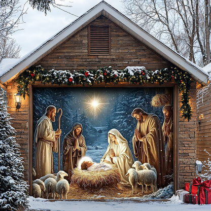 Lorva Christmas Garage Door Banner Decoration Faith Love The Nativity Scene