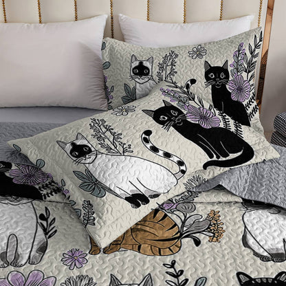Lorva All Season Quilt 3-Piece Set Whimsical Cats & Florals