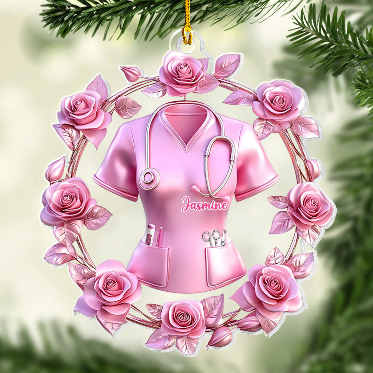 Lorva Nurse Personalized 2D Acrylic Ornament Pink Healing