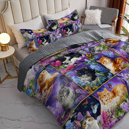 Lorva All Season Quilt 3-Piece Set Kittens With Flowers