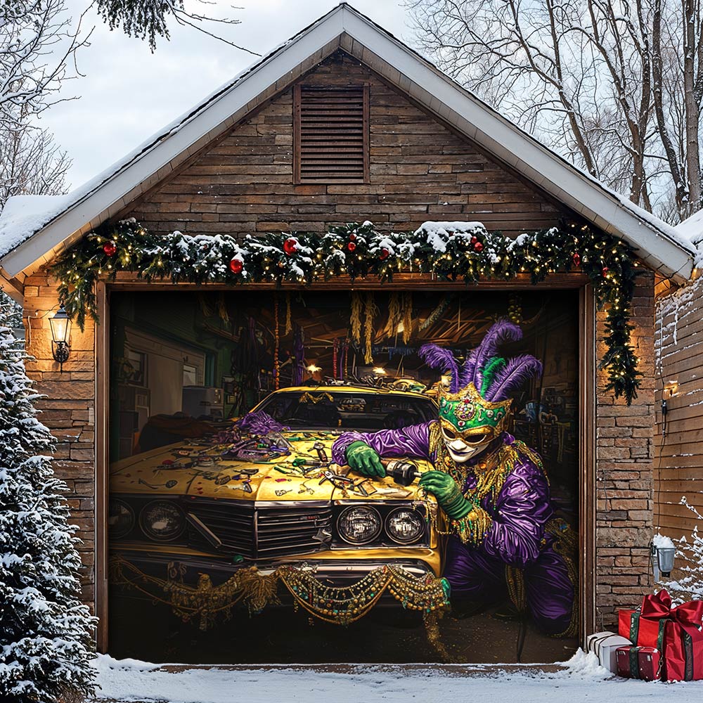 Lorva Mardi Gras Garage Door Banner Decoration Mardi Gras Auto Fix