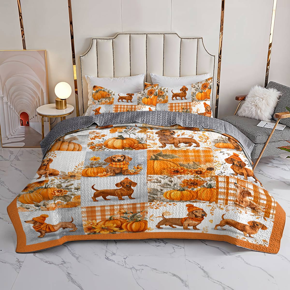 Dachshund Lorva All Season Quilt 3-Piece Set Happy Fall