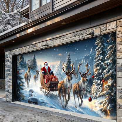 Lorva Christmas Garage Door Banner Decoration Happy Reindeer Run On Christmas