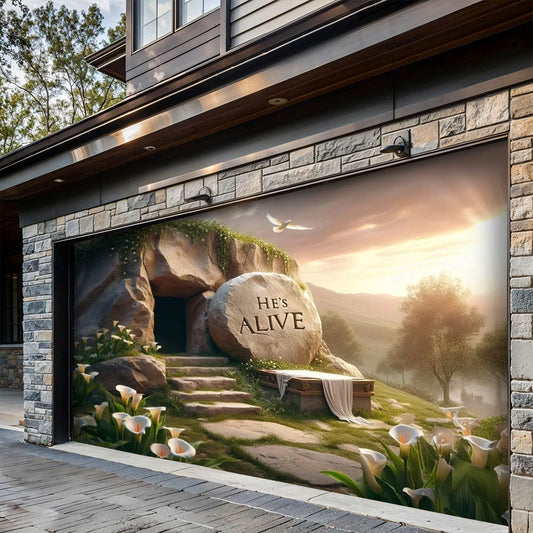 Lorva Garage Door Banner Decoration He's Alive