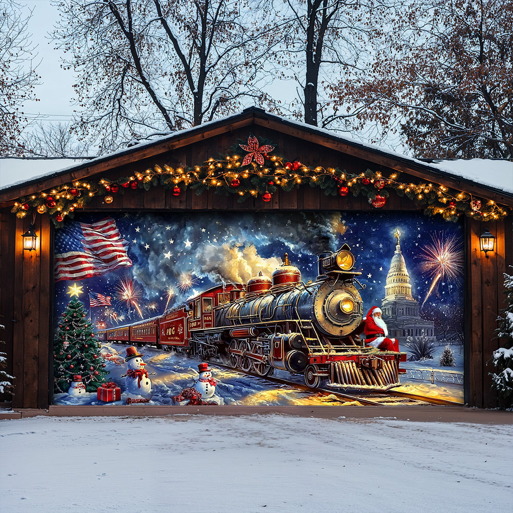 Lorva Christmas Garage Door Banner Decoration The Patriotic Polar Express