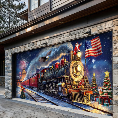 Lorva Garage Door Banner Decoration Patriotic Santa Claus Holiday Express