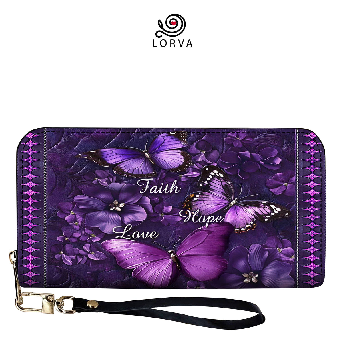 Lorva Butterfly Leather Wallet Faith Hope Love