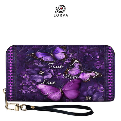 Lorva Butterfly Leather Wallet Faith Hope Love