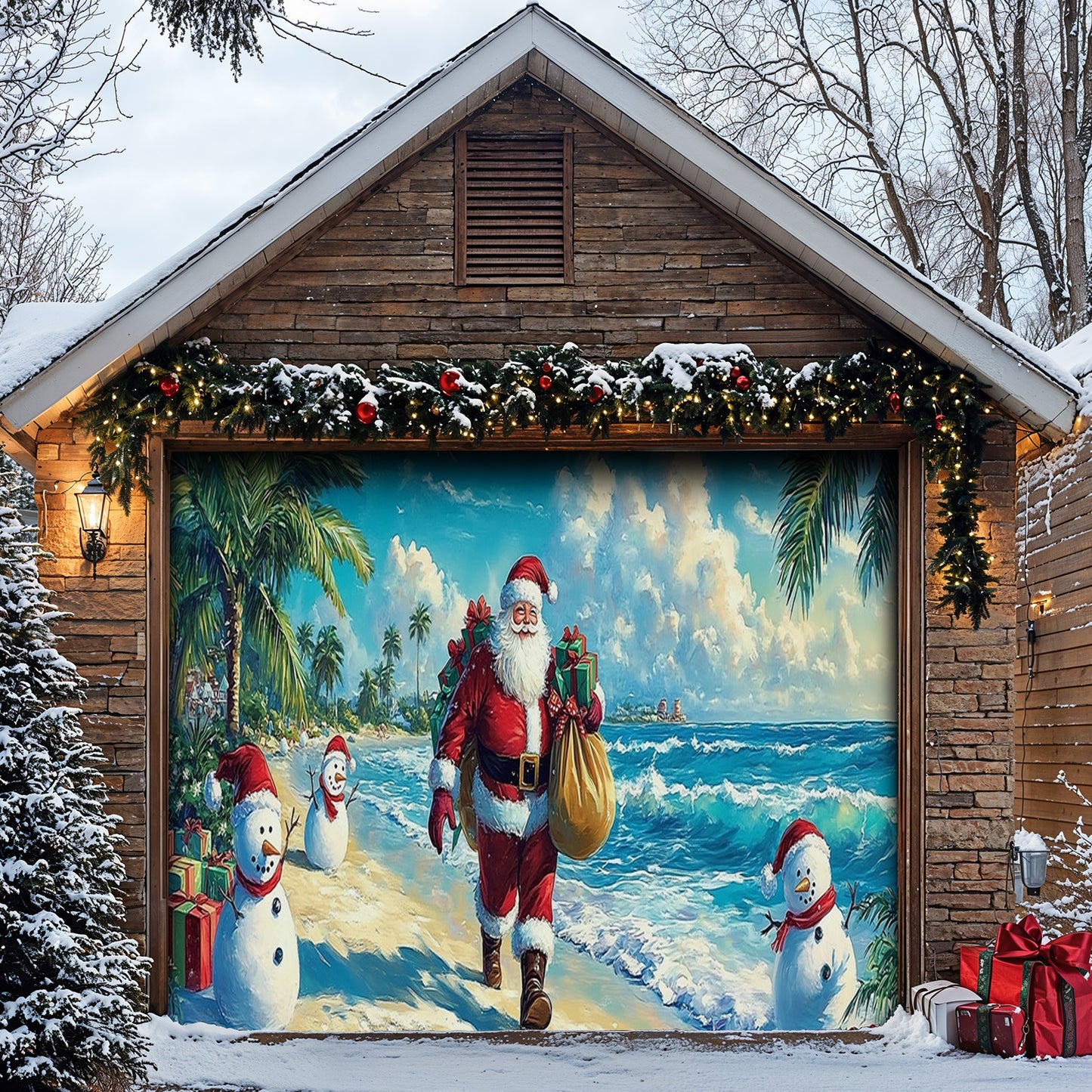 Lorva Christmas Garage Door Banner Decoration Relax Beach