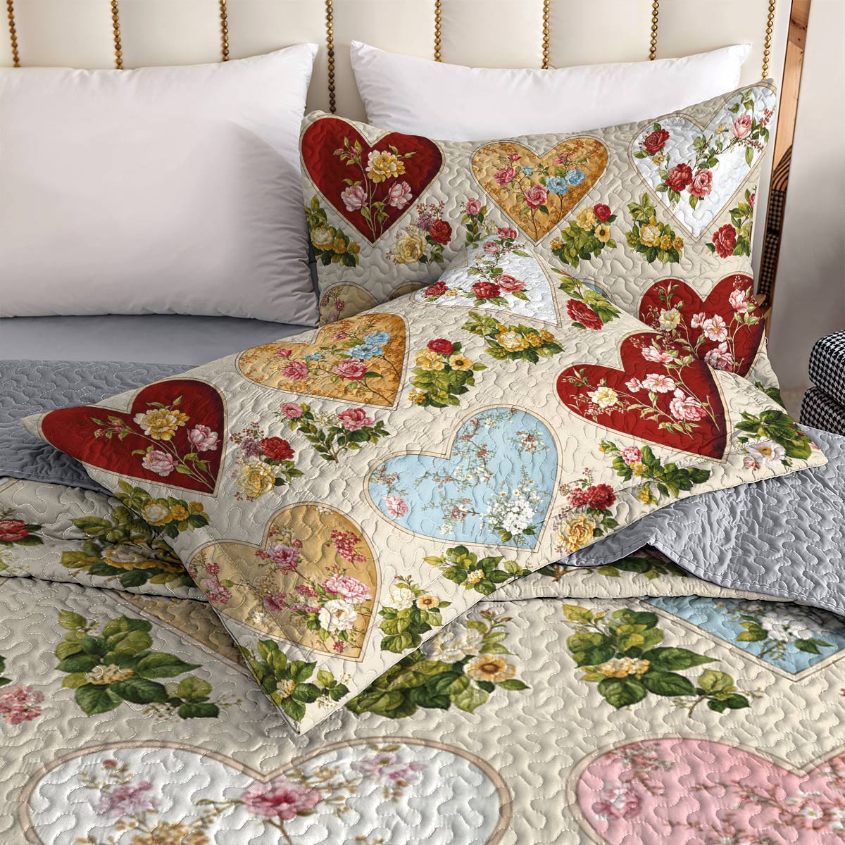Lorva All Season Quilt 3-Piece Set Charrming Floral Heart Love