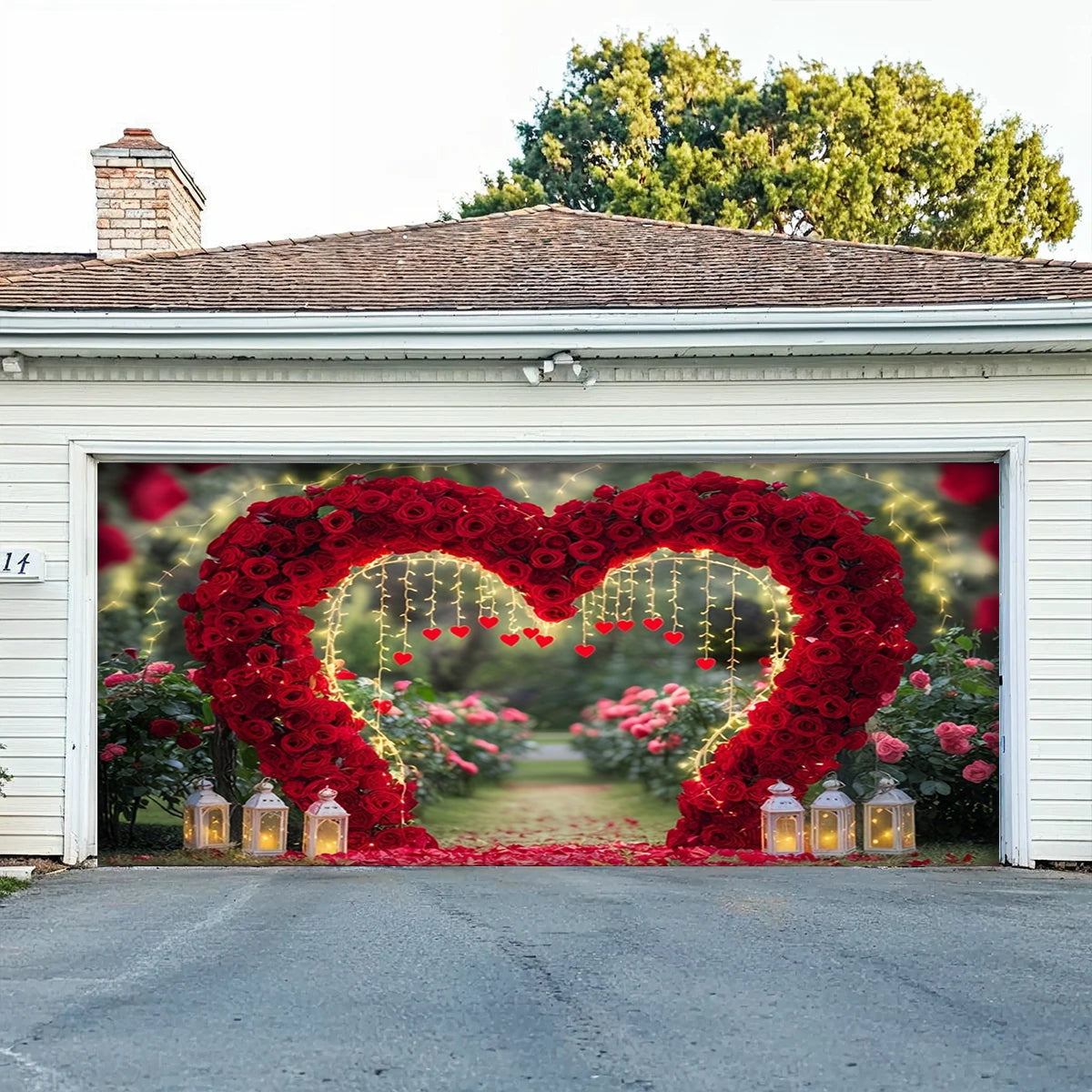Lorva Garage Door Banner Decoration Love Heart Rose Pathway