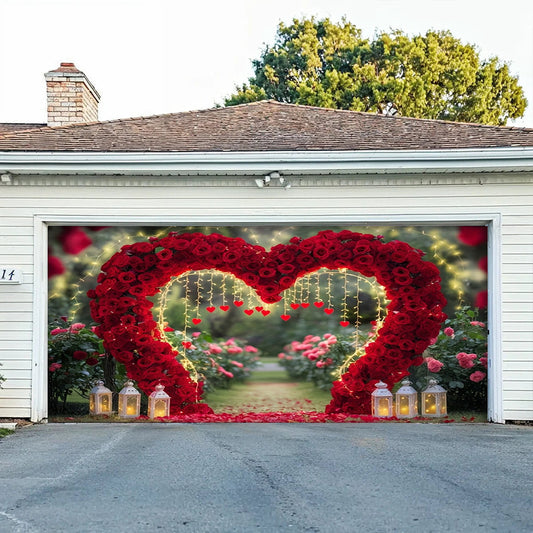 Lorva Garage Door Banner Decoration Love Heart Rose Pathway