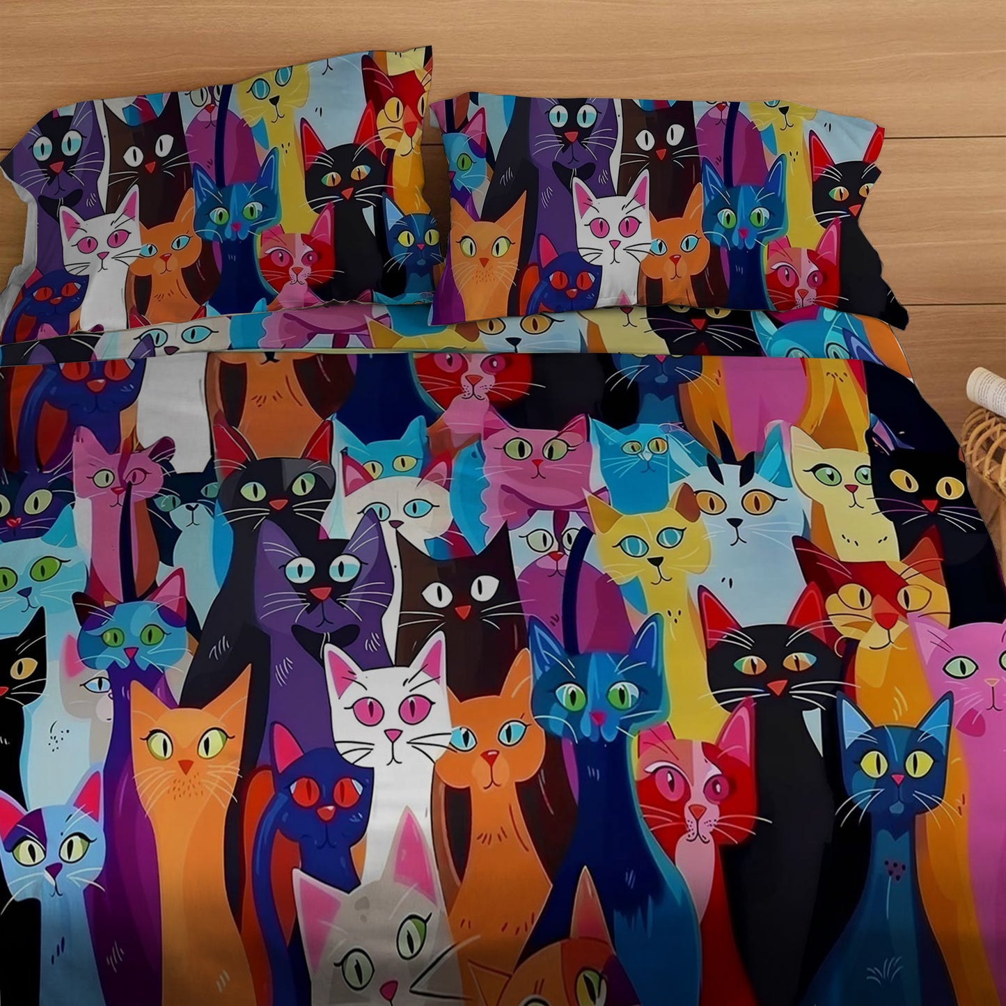 Lorva 4-Piece Bed Sheet Set Colorful Cats