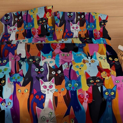 Lorva 4-Piece Bed Sheet Set Colorful Cats