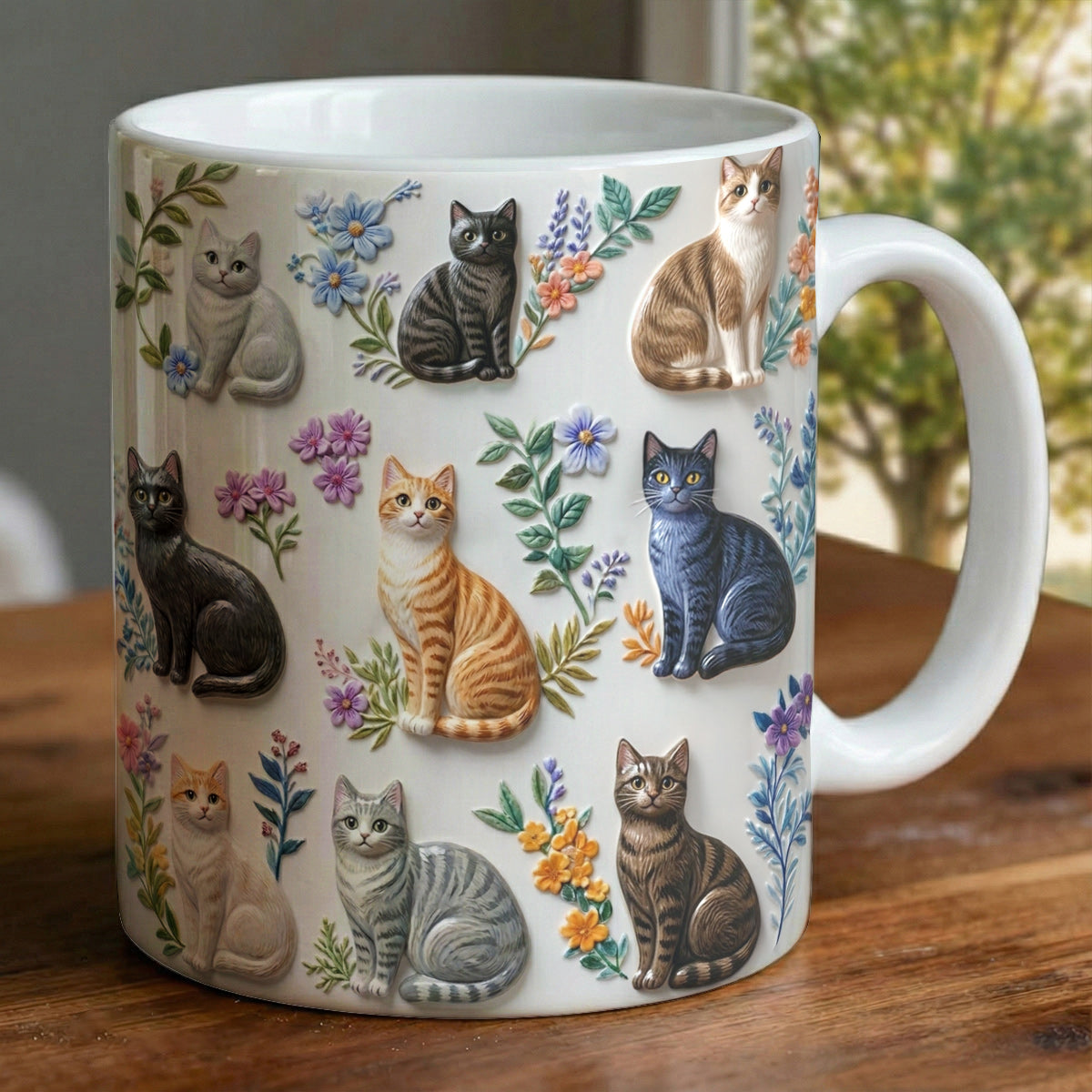 Lorva Flat Print Mug Charming Floral Cats