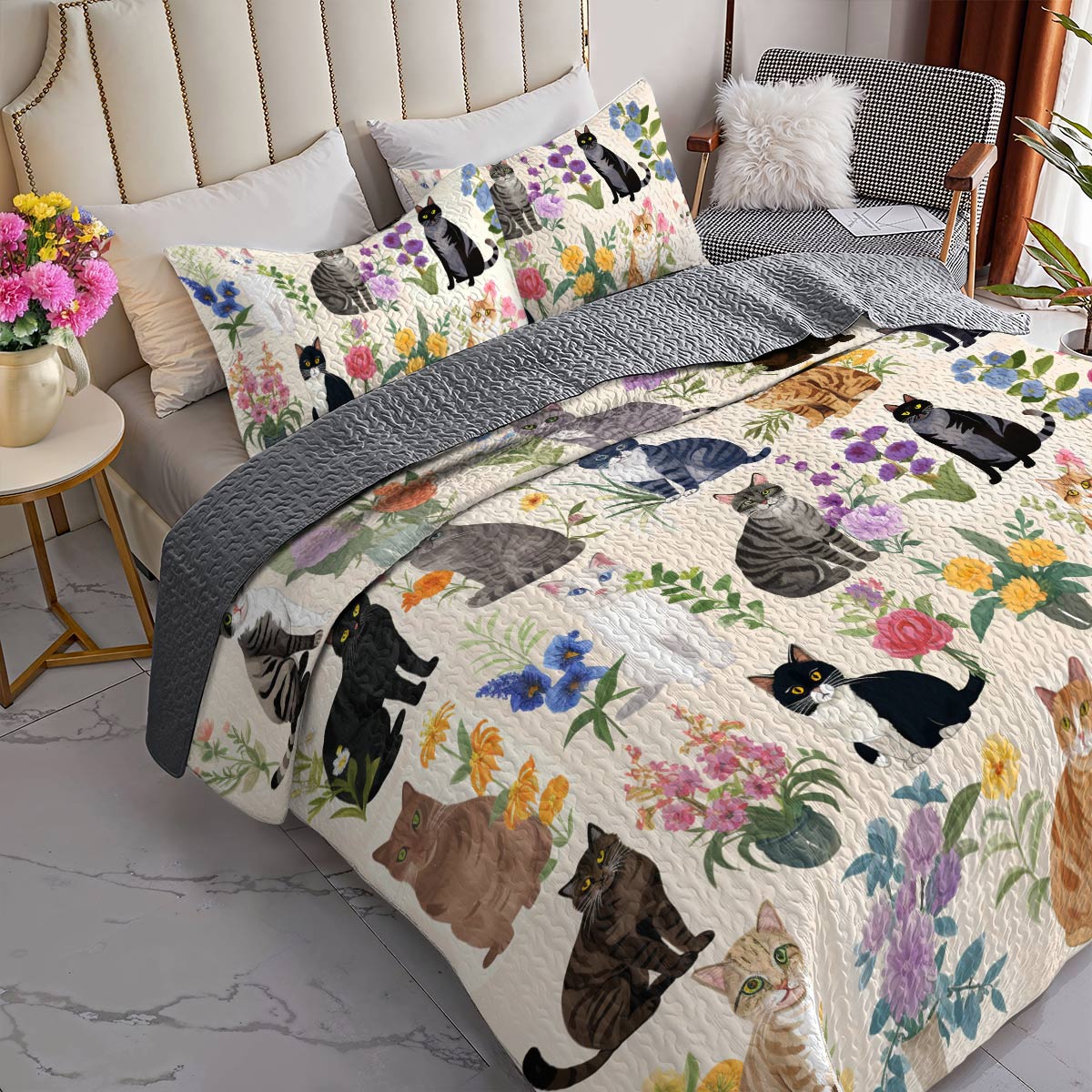 Lorva Cat All Season Quilt 3-Piece Set Charming Dream Garden