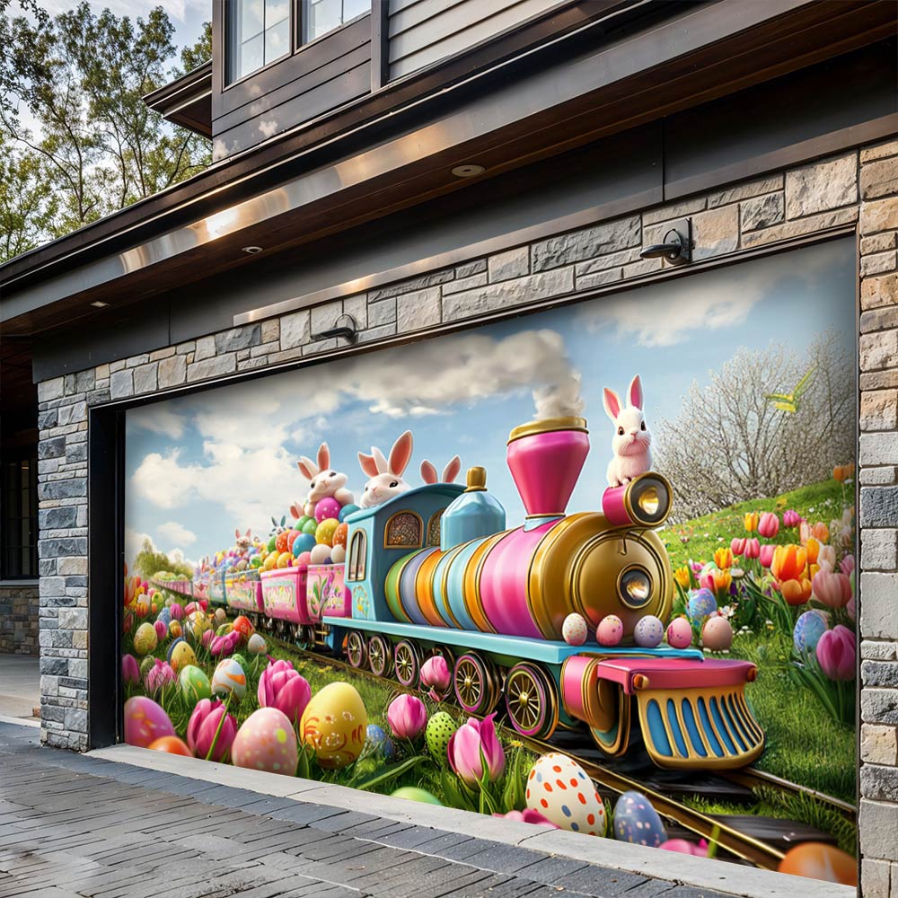 Lorva Easter Garage Door Banner Decoration The Bunny Bloom Train