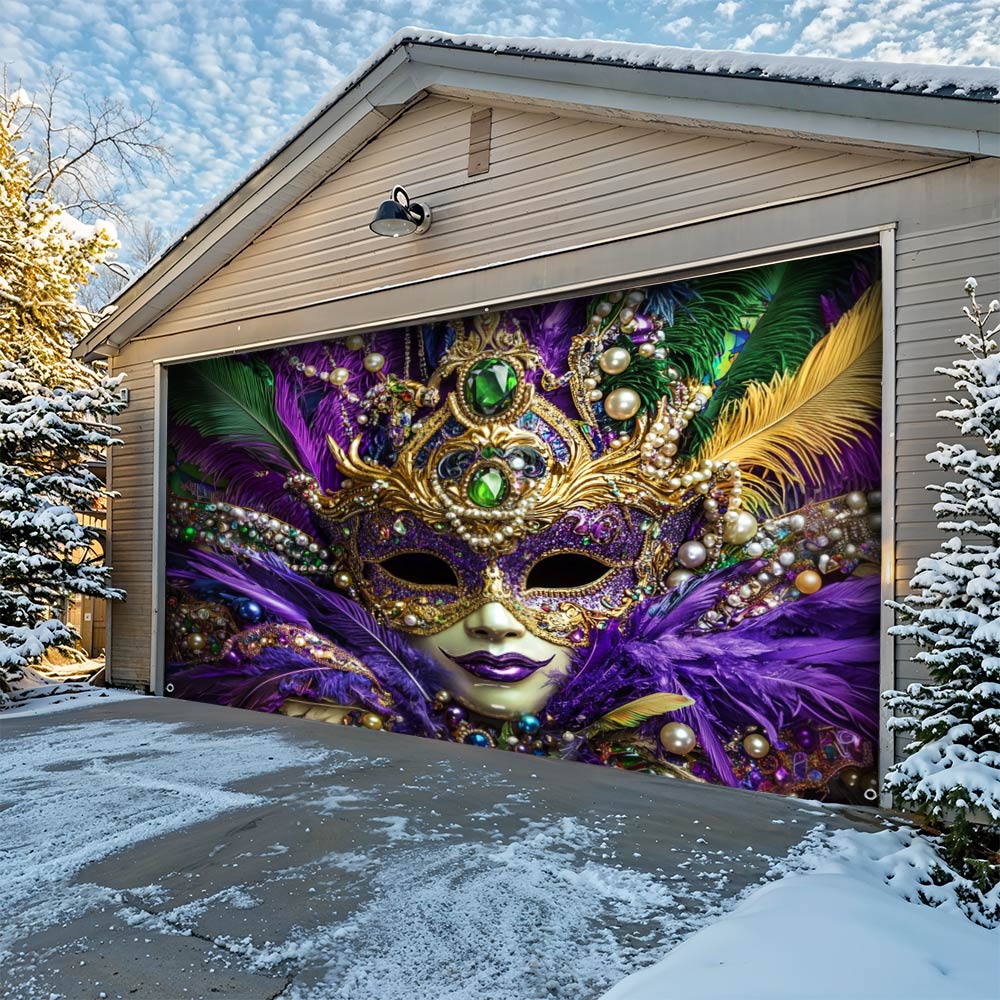 Lorva Garage Door Banner Decoration Royal Mardi Mask