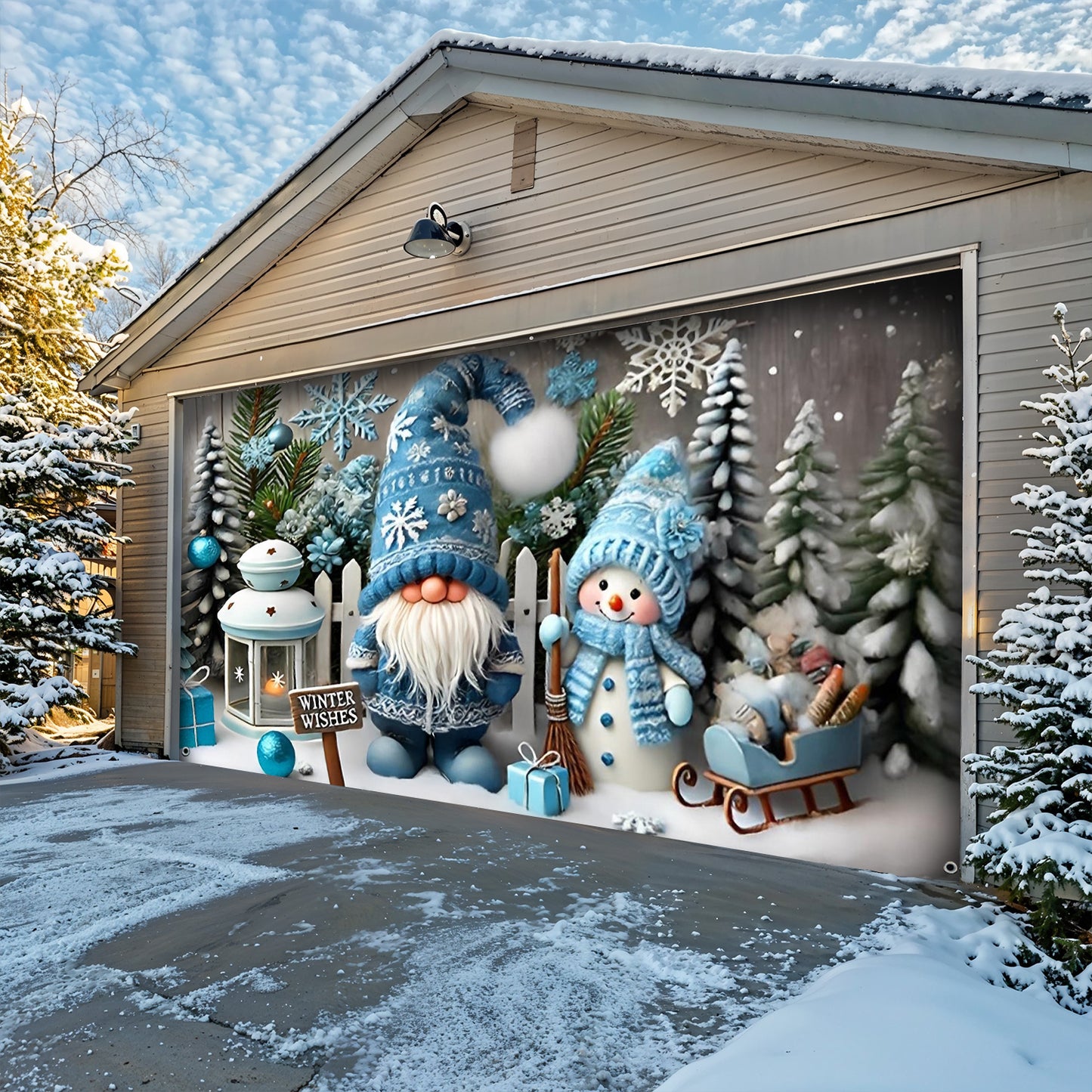 Lorva Christmas Garage Door Banner Decoration Winter Wishes