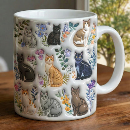 Lorva Mug Puffy Charming Floral Cats