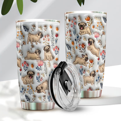 Lorva Pug 20Oz Flat Print Tumbler Happy Field Flowers