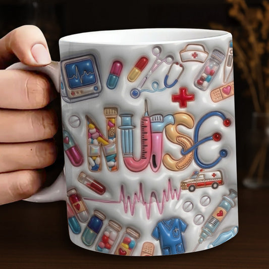 Lorva Puff Nurse Flat Printed Mug She Works Willingly With Her Hands