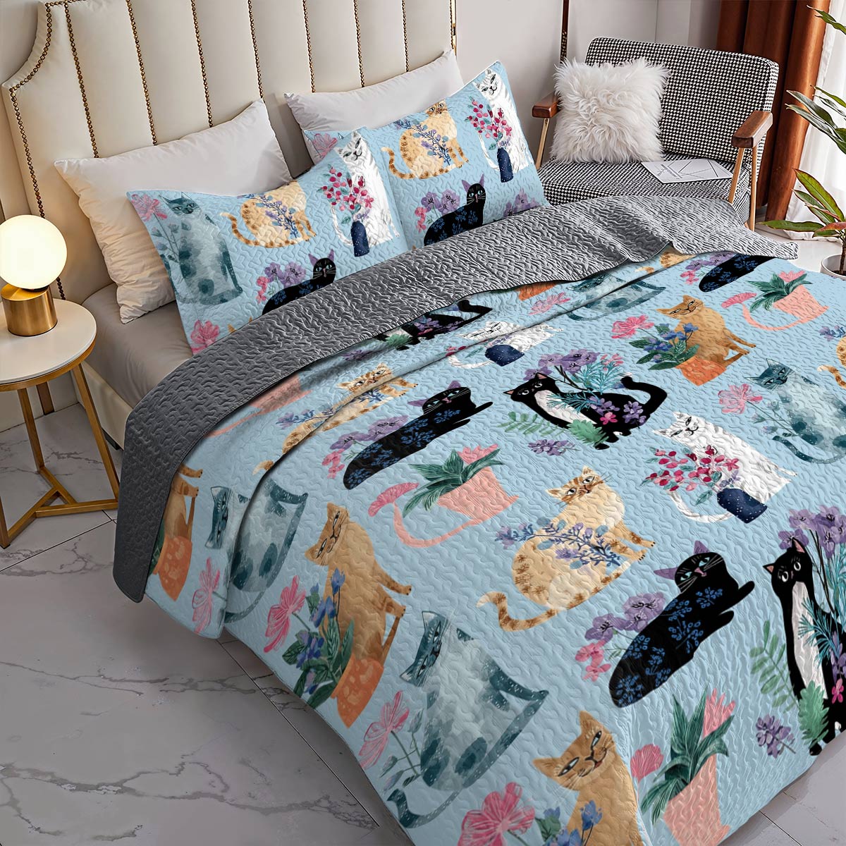 Lorva Cat All Season Quilt 3-Piece Set Cuteness